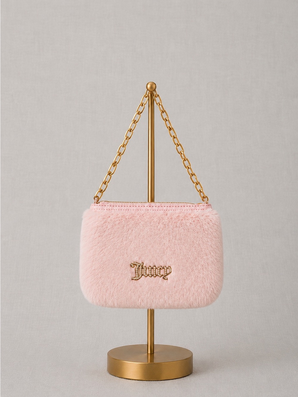 Juicy Couture Blush Pink Faux Fur Wristlet with Gold Chain